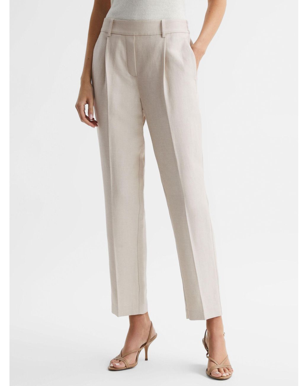 Reiss Shae Tapered Linen Blend Trousers in Natural Lyst UK