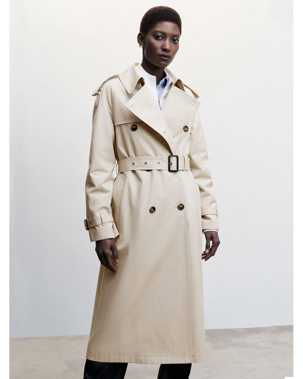 Mango June Double Breasted Trench Coat in Natural | Lyst UK
