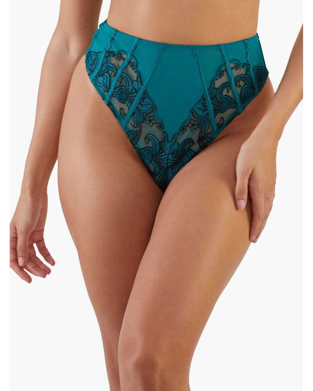 Playful Promises Rhiannon Caged Embroidery High Waist Thong in Blue