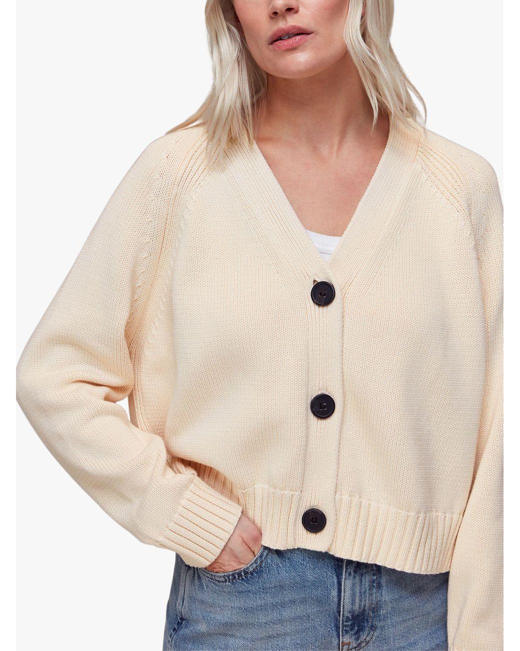 Whistles Petite Karine Rib Detail Cardigan in Natural Lyst UK