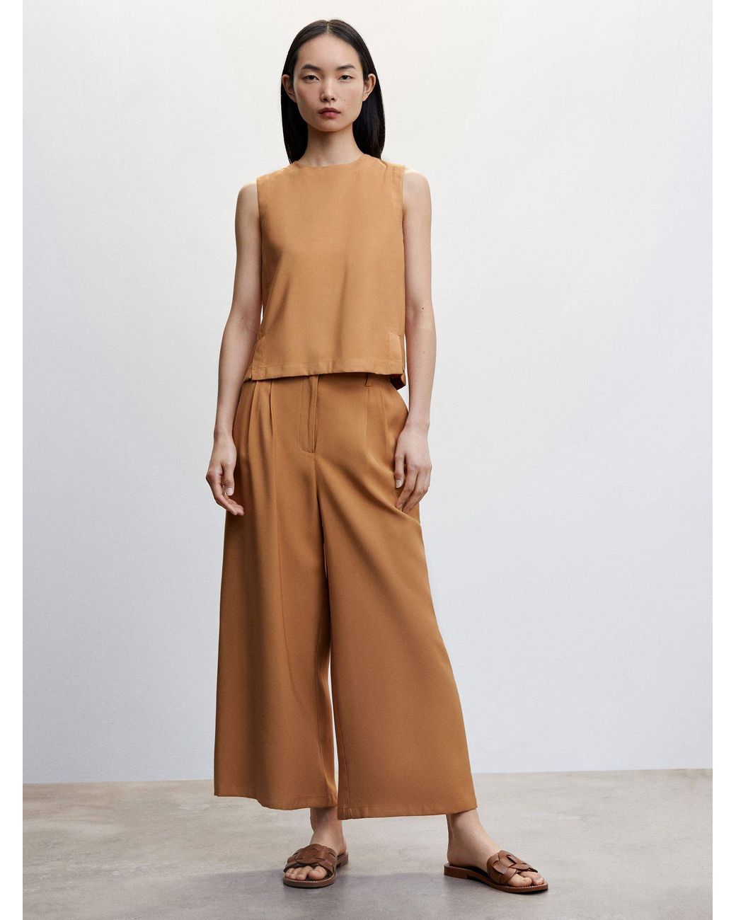 Mango Ticket-h Pleated Culottes Trousers in Brown | Lyst UK