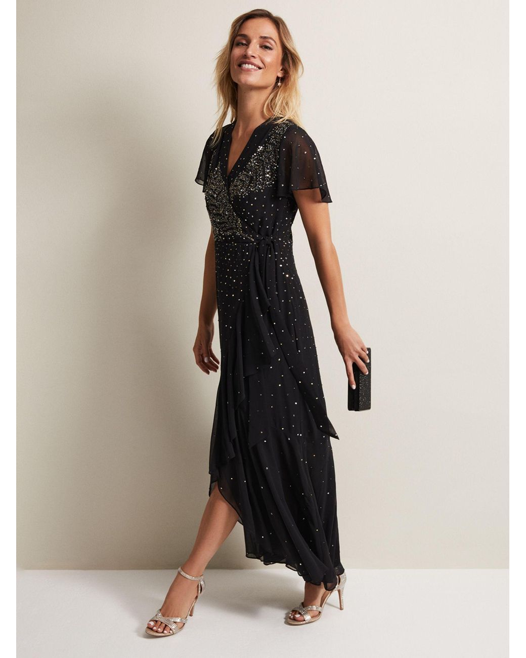 Phase Eight Melody Sequin Feather Maxi Dress in Natural | Lyst UK