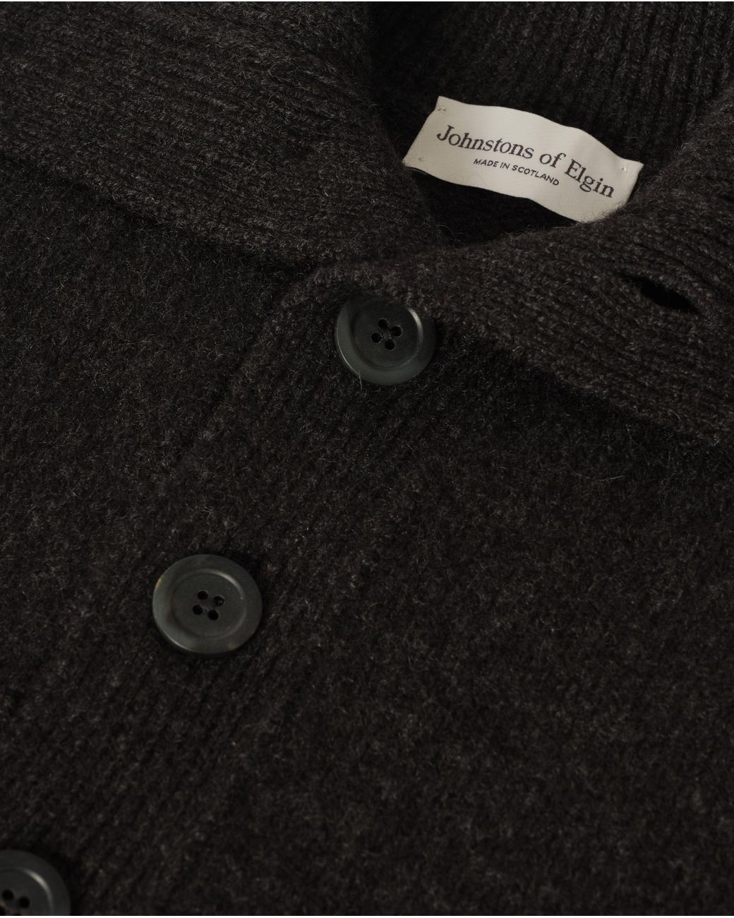 Johnstons Black Douglas Button Neck Dark Cashmere Jumper for men