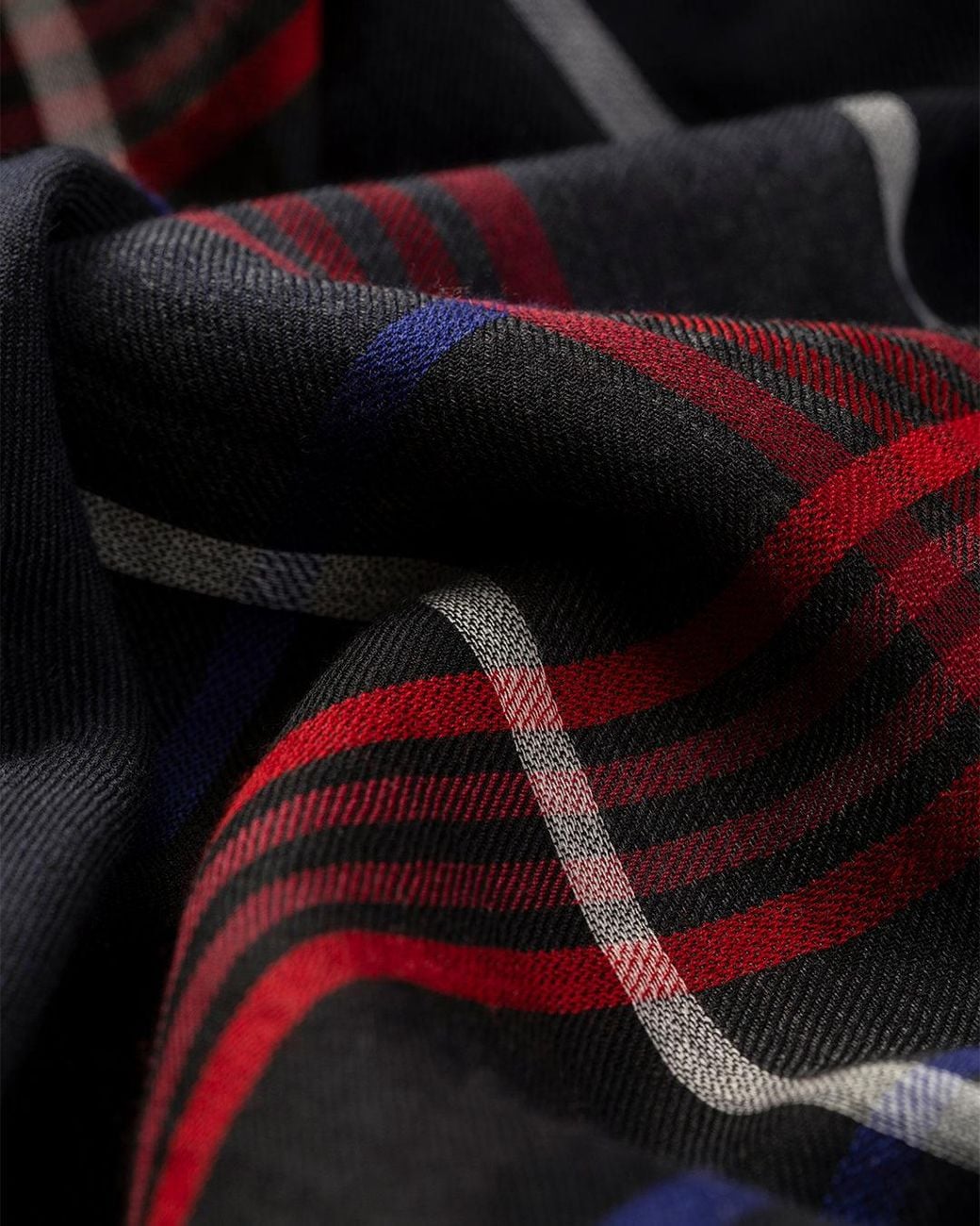 Johnstons Blue Orton Crammed Tartan Cashmere Scarf
