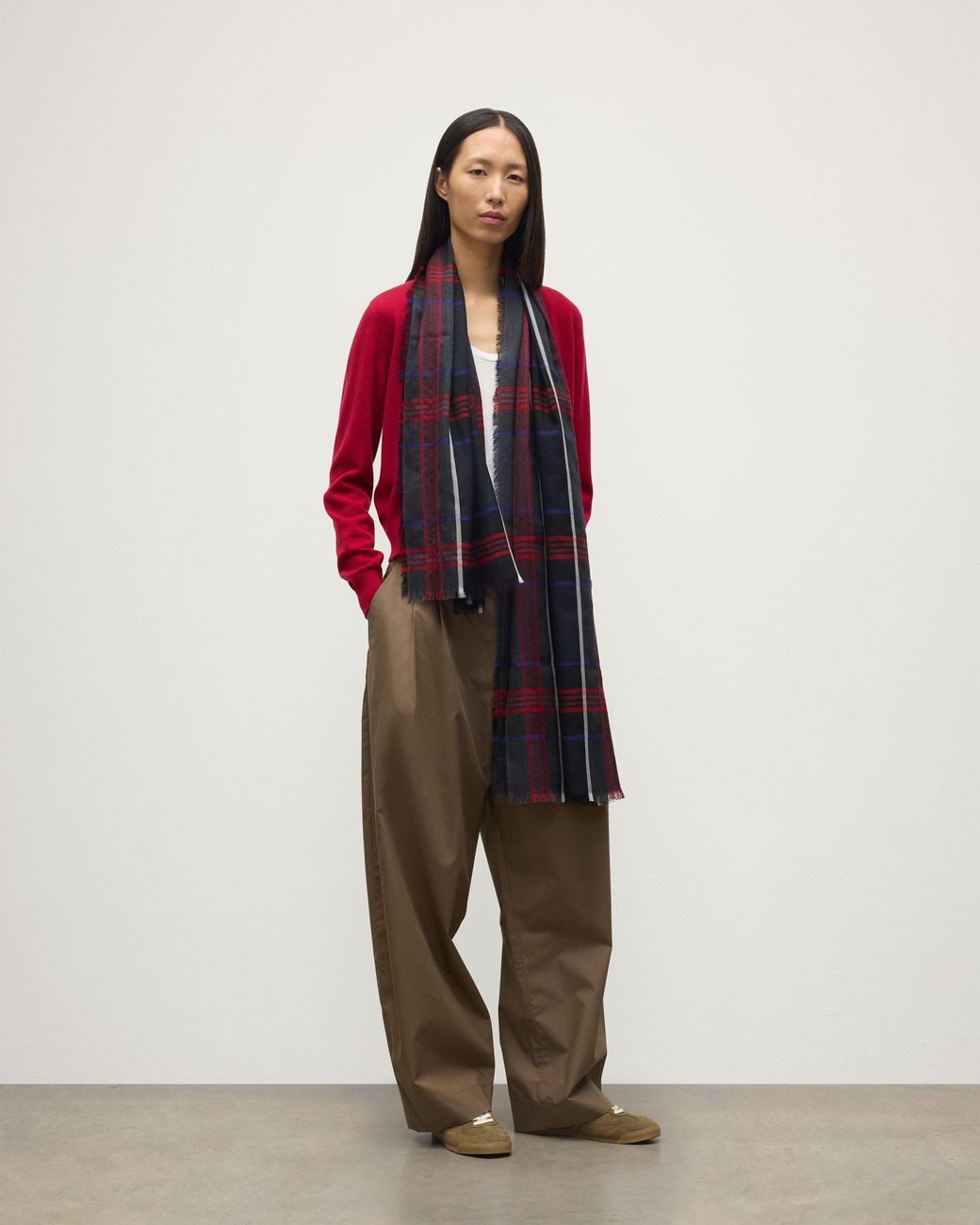 Johnstons Blue Orton Crammed Tartan Cashmere Scarf