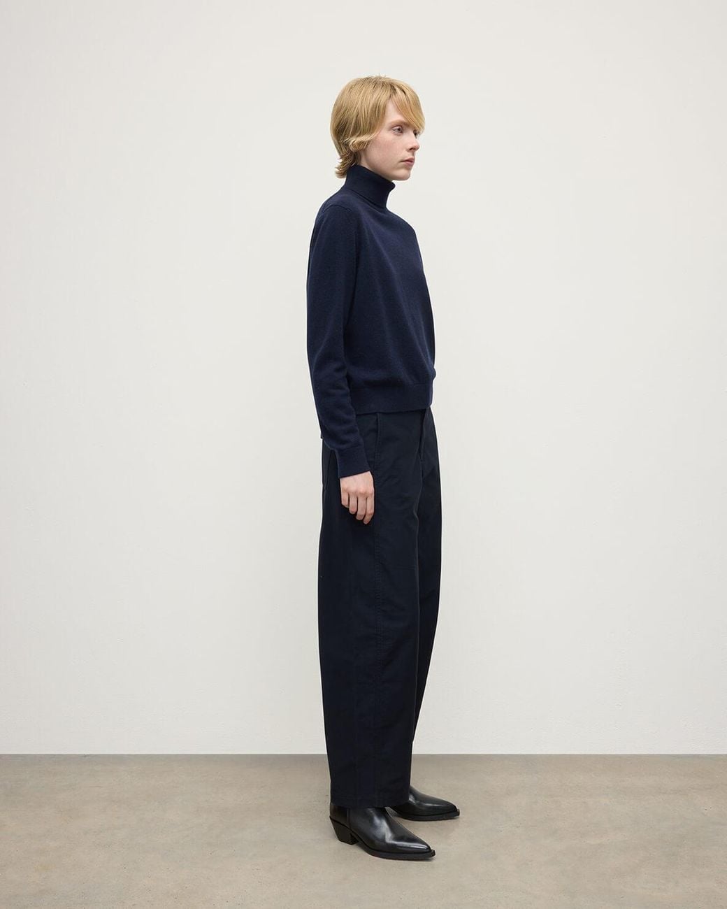 Johnstons Blue Cashmere Dark Roll Neck Jumper