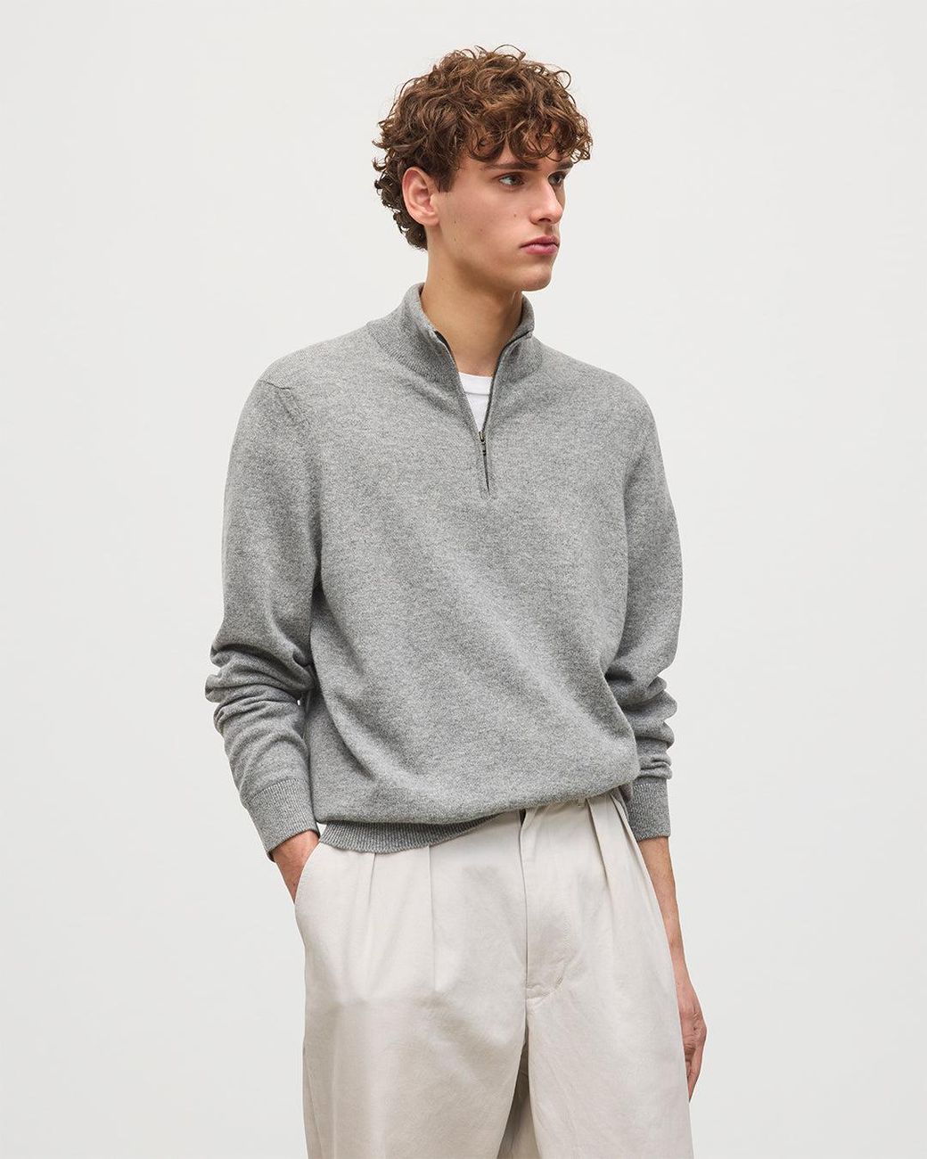Johnstons White Rory Classic Cashmere Zip Neck Jumper for men