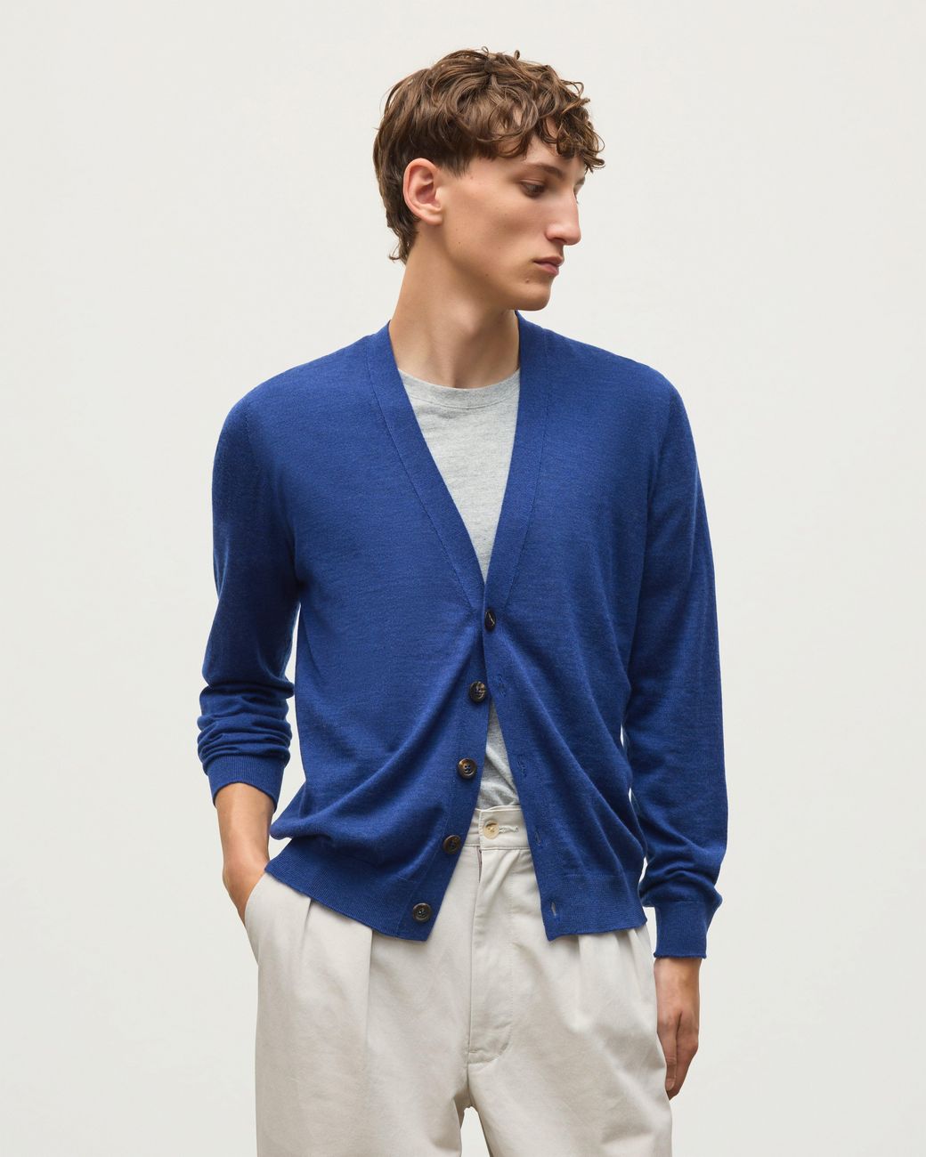 Johnstons Blue Forsyth Superfine Cashmere Cardigan for men