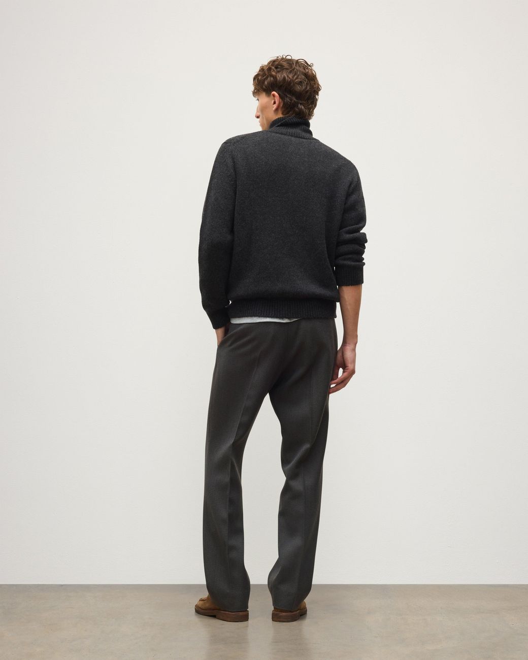 Johnstons Black Douglas Button Neck Dark Cashmere Jumper for men