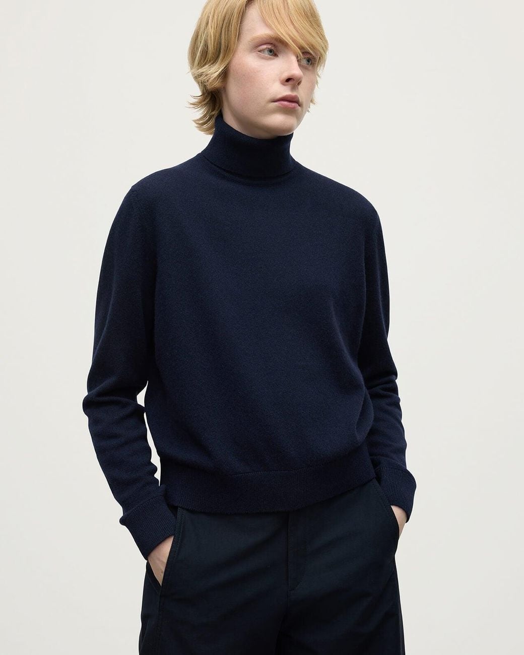 Johnstons Blue Cashmere Dark Roll Neck Jumper
