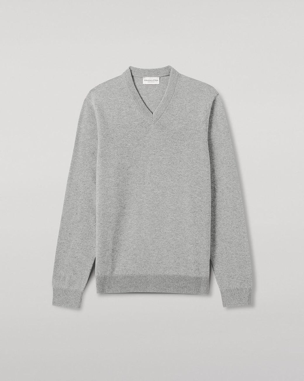 Johnstons Gray Rory Light Classic Cashmere V-Neck Jumper for men