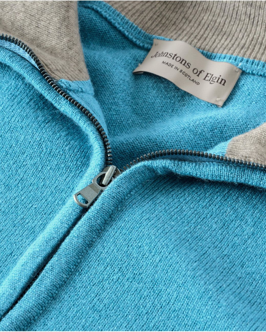 Johnstons Blue Rory & Classic Cashmere Contrast Zip Neck Jumper for men