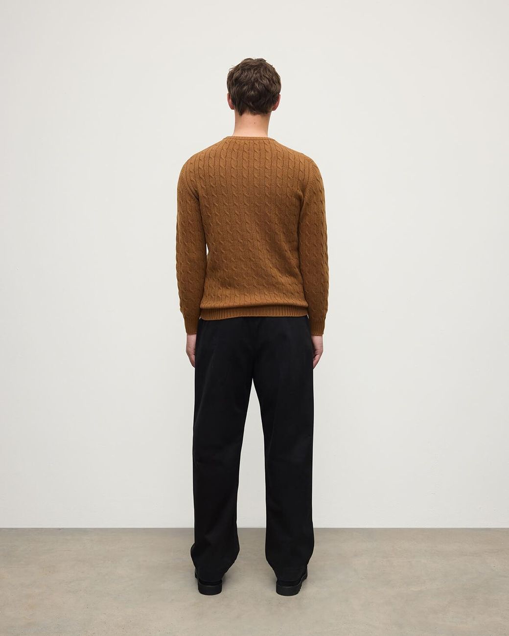 Johnstons Natural Cable Knit Dark Camel Cashmere Jumper for men