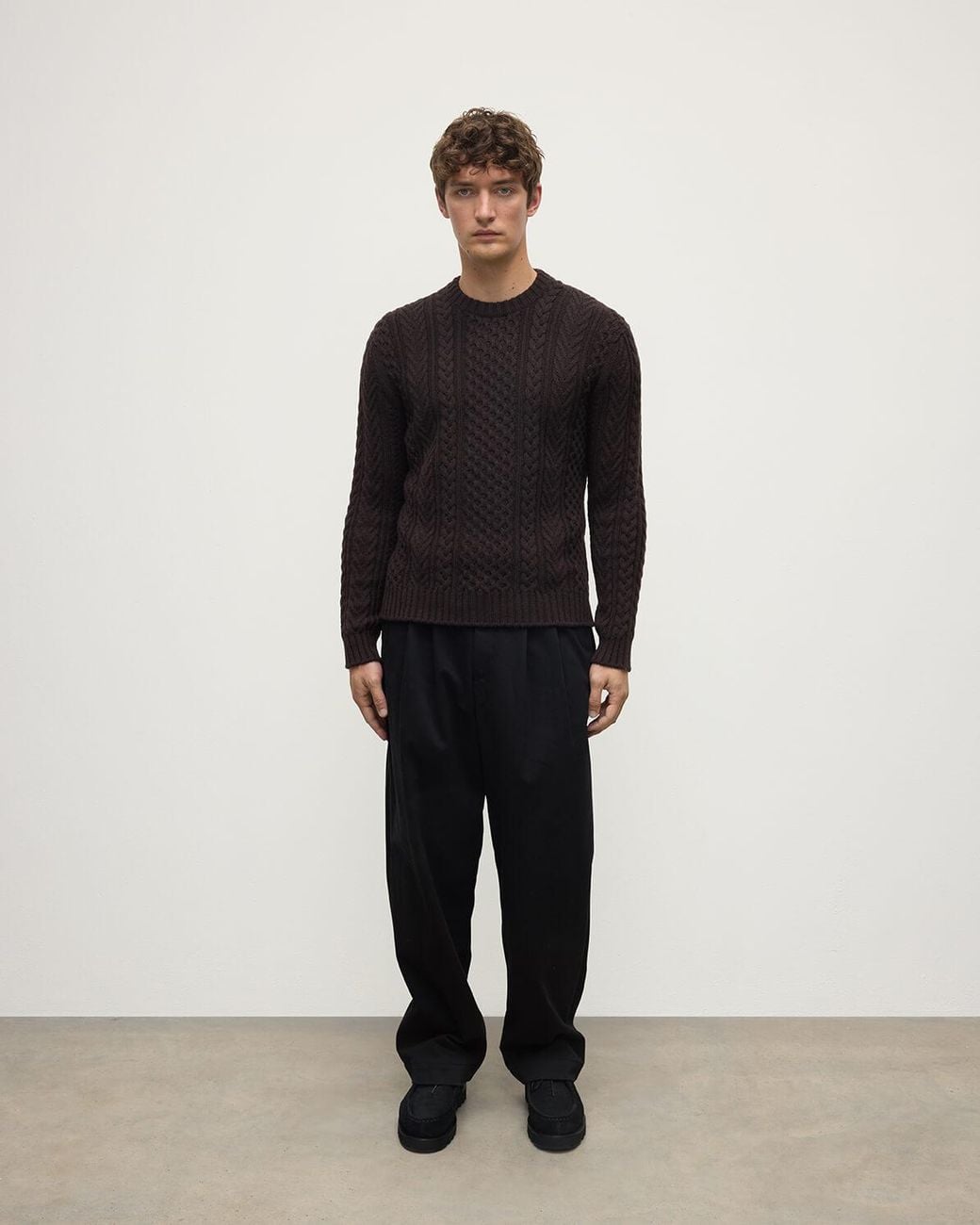 Johnstons Black Aran Cable Dark Cashmere Jumper for men