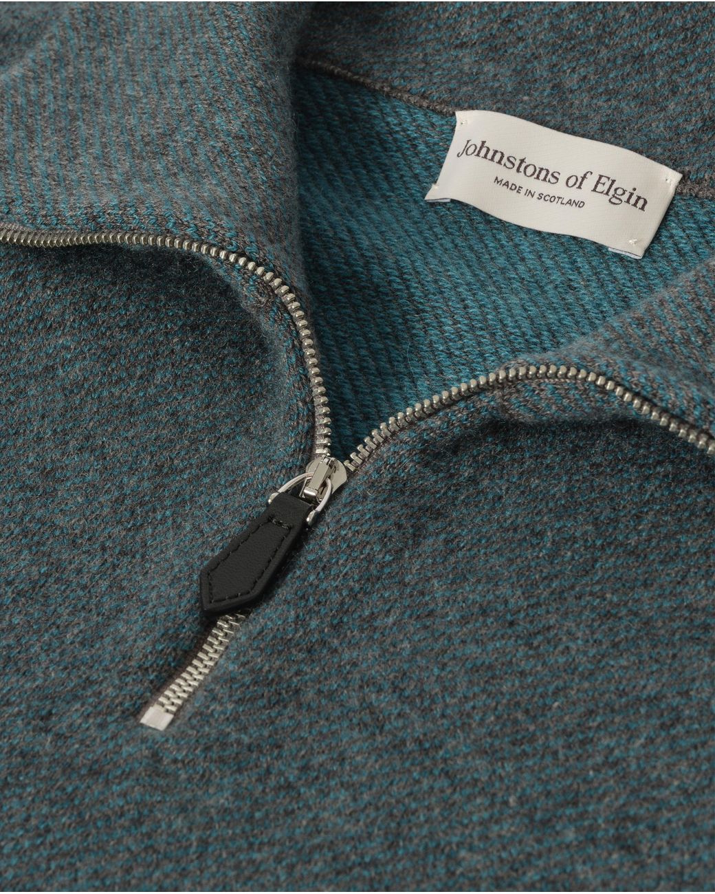 Johnstons Blue Tweel & Cashmere Half Zip Jumper for men