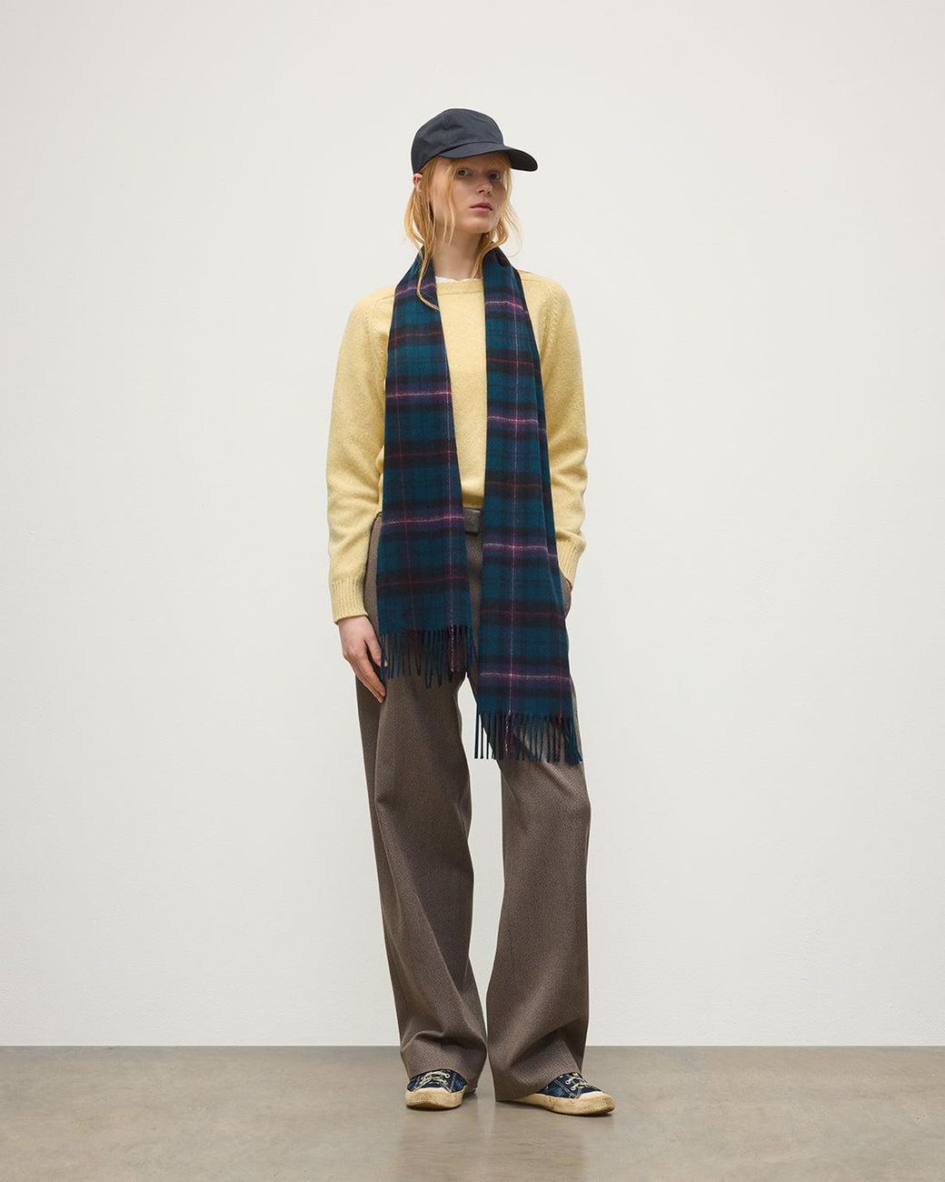 Johnstons Blue Culzean Plaid Bottle Cashmere Scarf