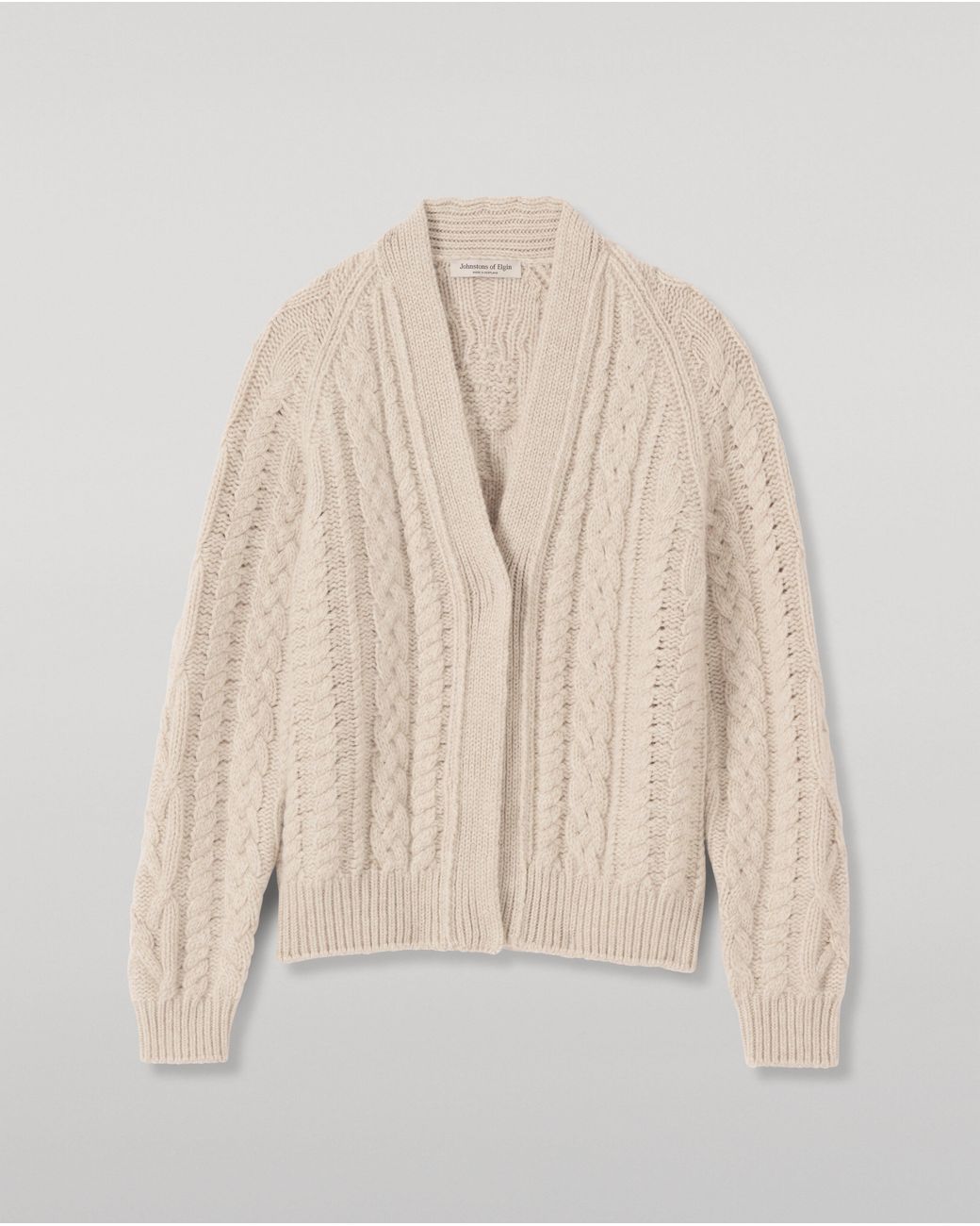 Johnstons Natural Mabel Aran Cable Cashmere Cardigan