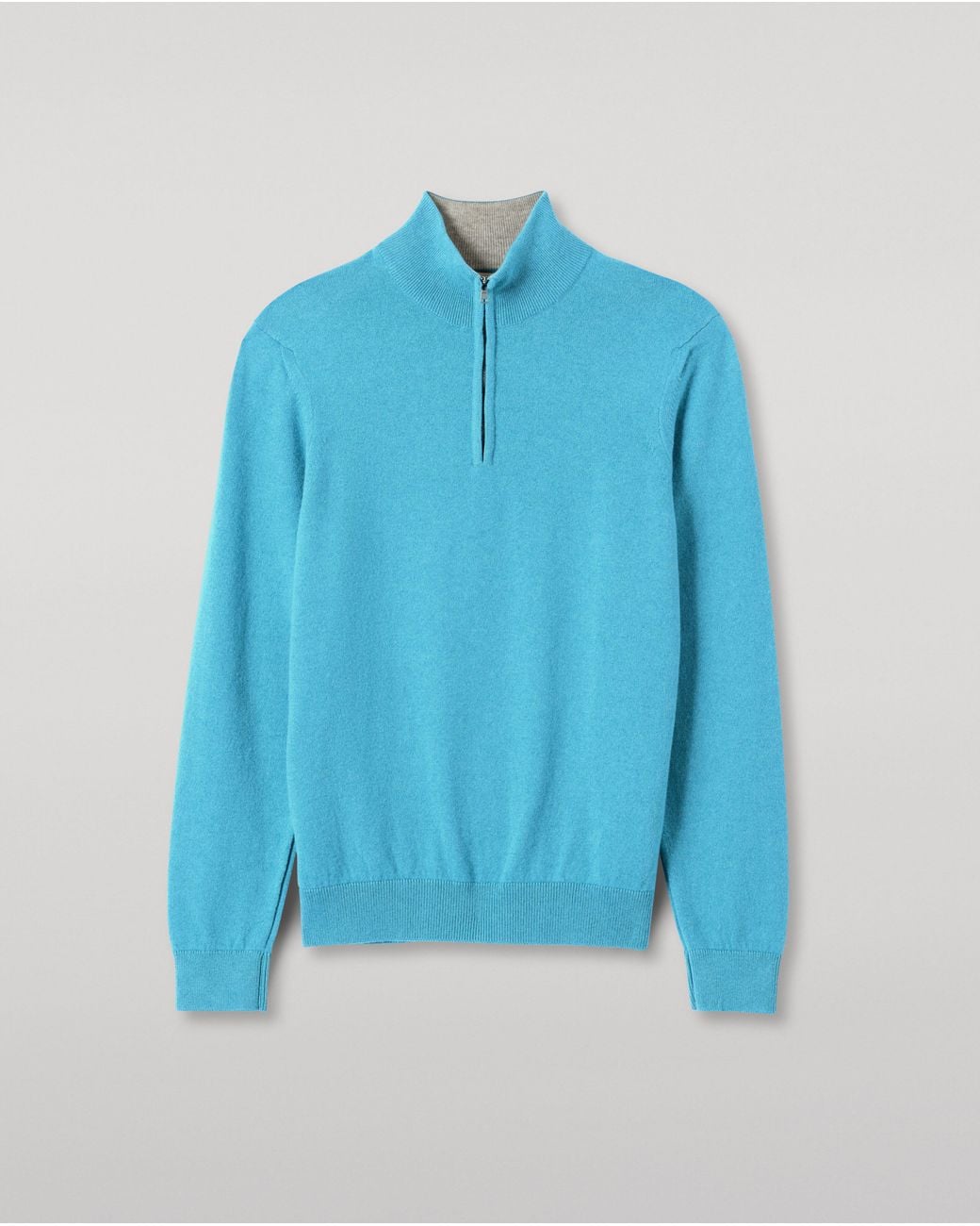 Johnstons Blue Rory & Classic Cashmere Contrast Zip Neck Jumper for men