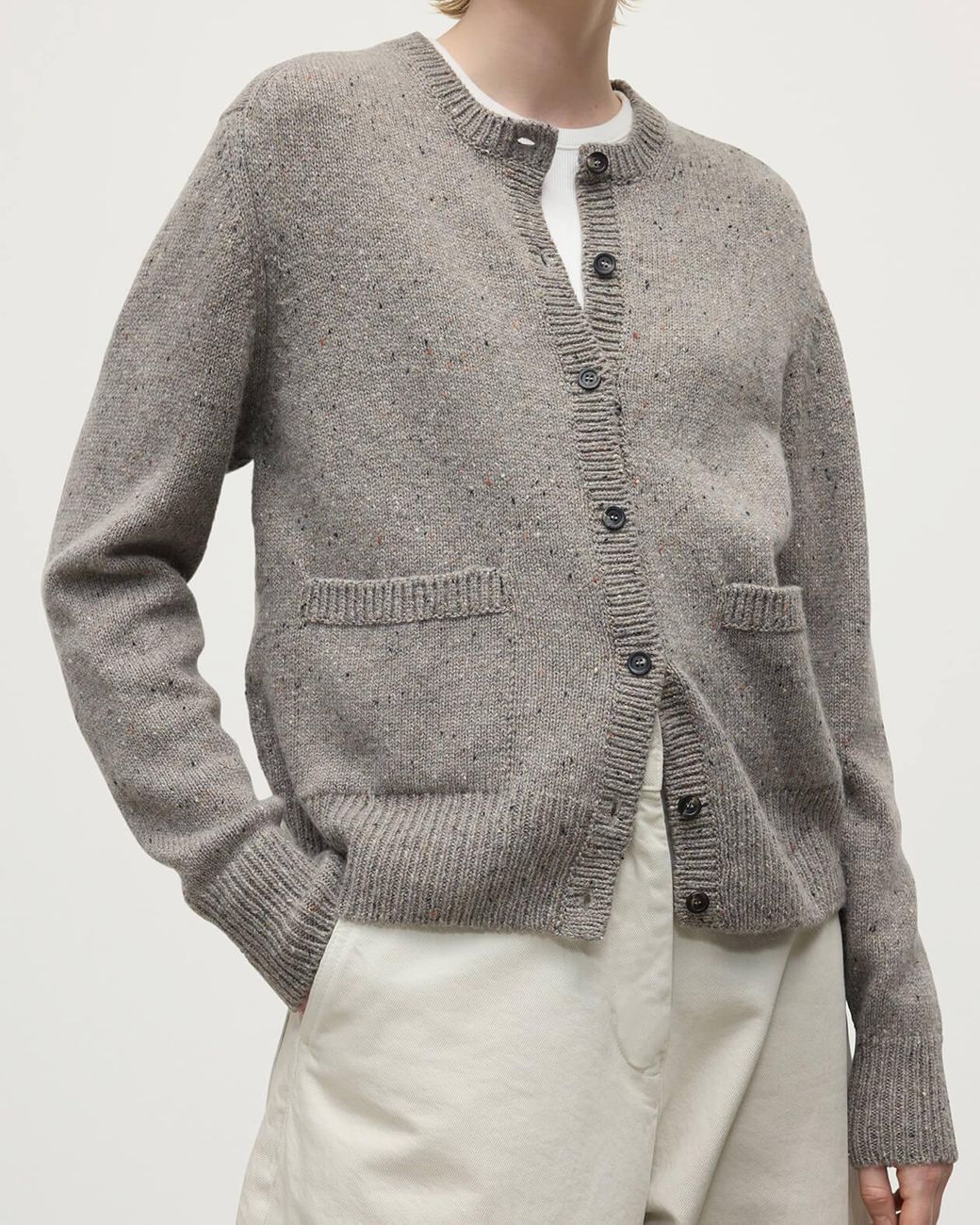 Johnstons White Donegal Cashmere Cardigan