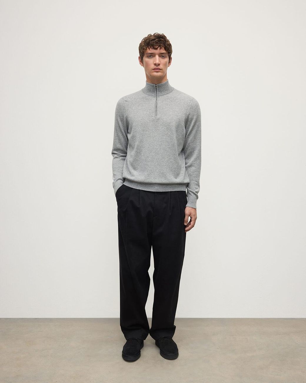 Johnstons White Cashmere Light Zip Neck Jumper for men