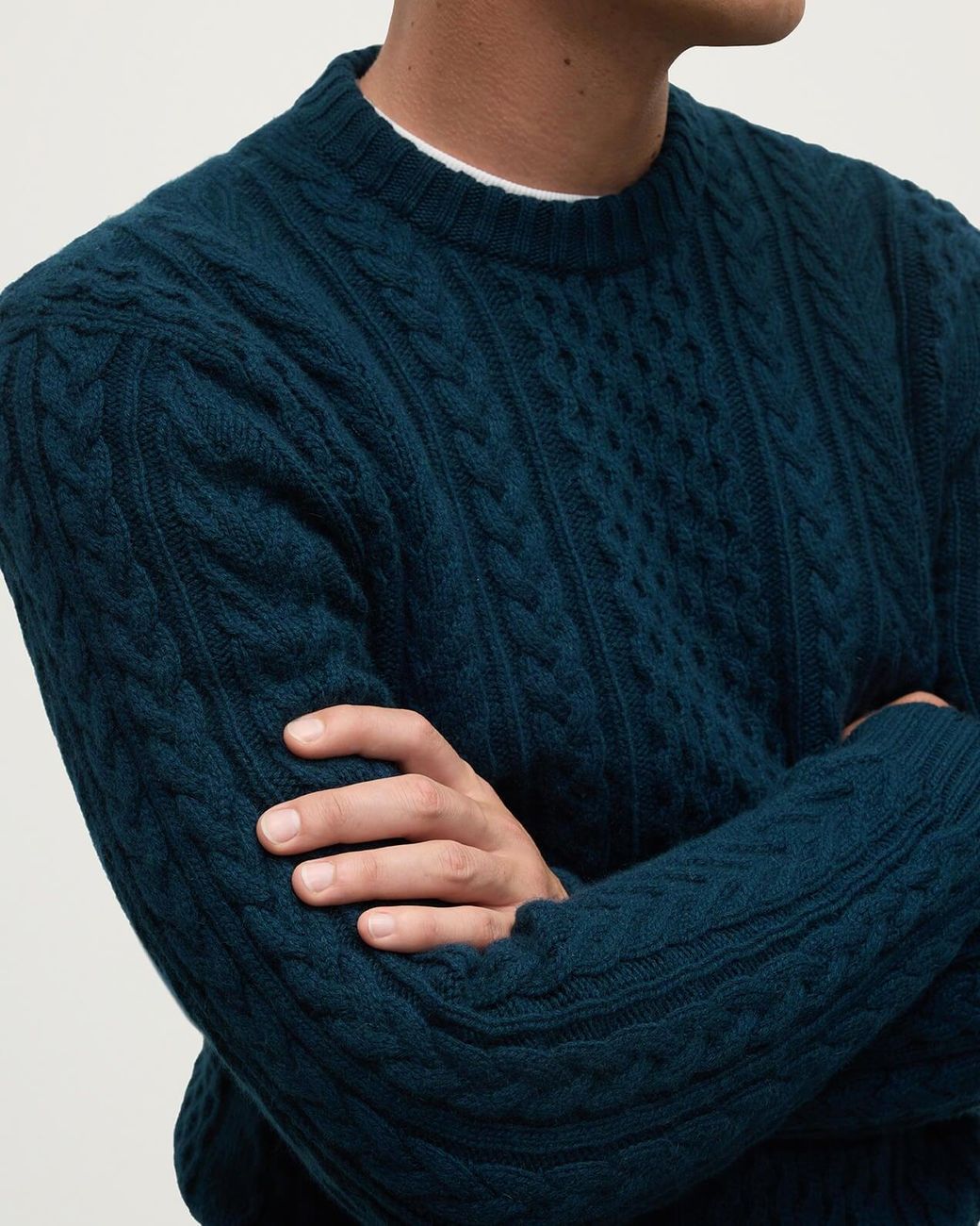 Johnstons Blue Aran Cable Dark Cashmere Jumper for men