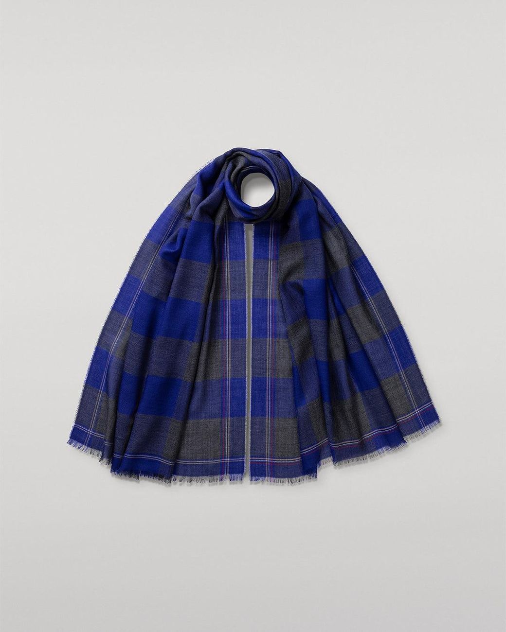 Johnstons Blue Carnbee Gingham Cashmere Scarf