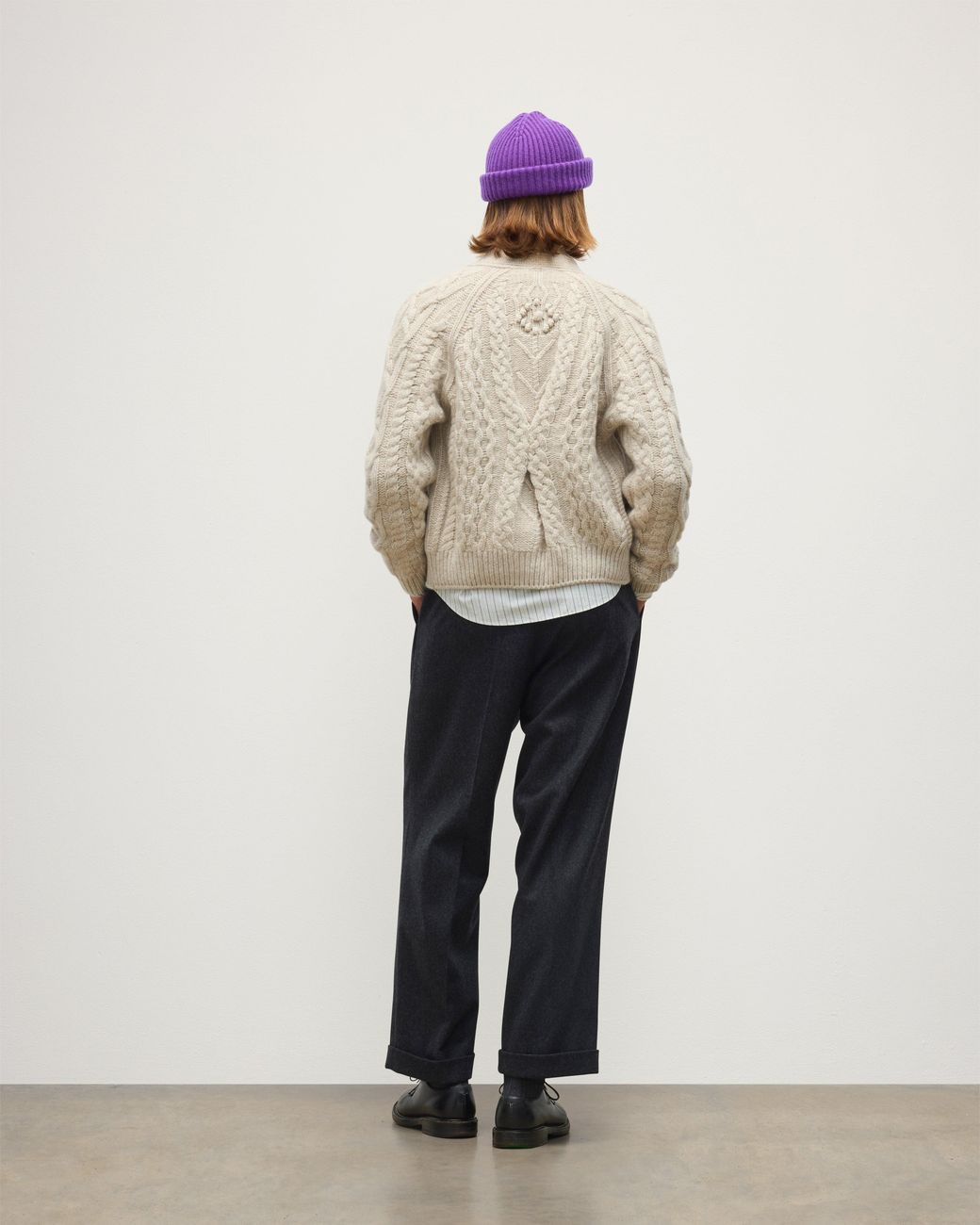 Johnstons Natural Mabel Aran Cable Cashmere Cardigan