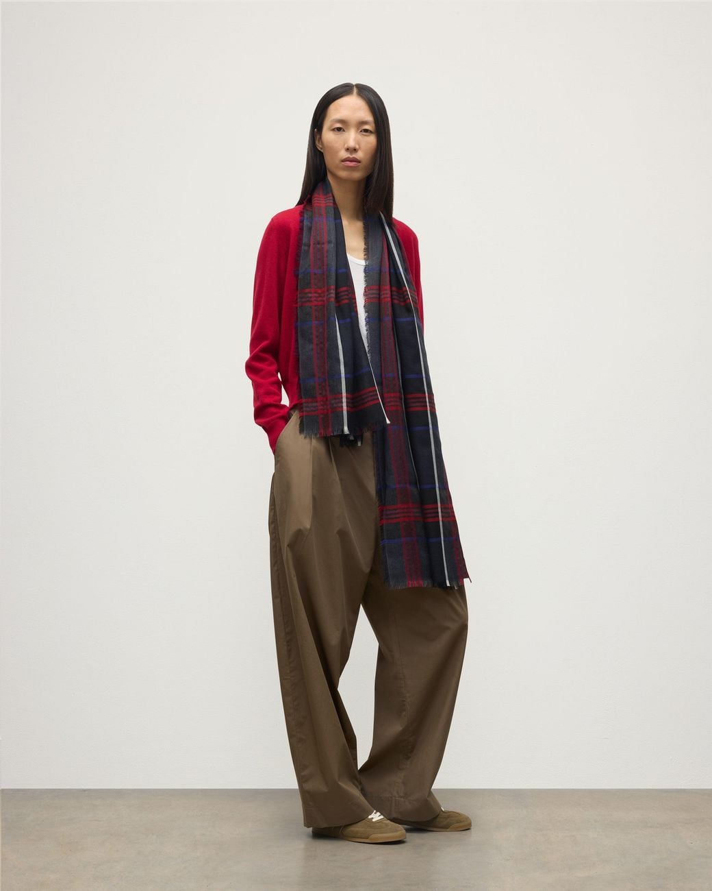 Johnstons Blue Orton Crammed Tartan Cashmere Scarf