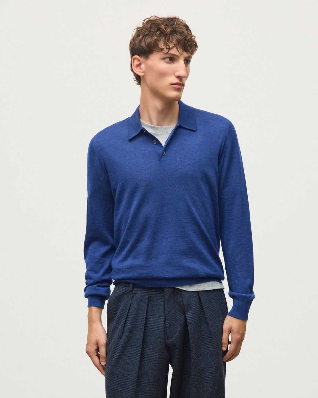Johnstons Blue Fin Superfine Cashmere Polo Shirt for men