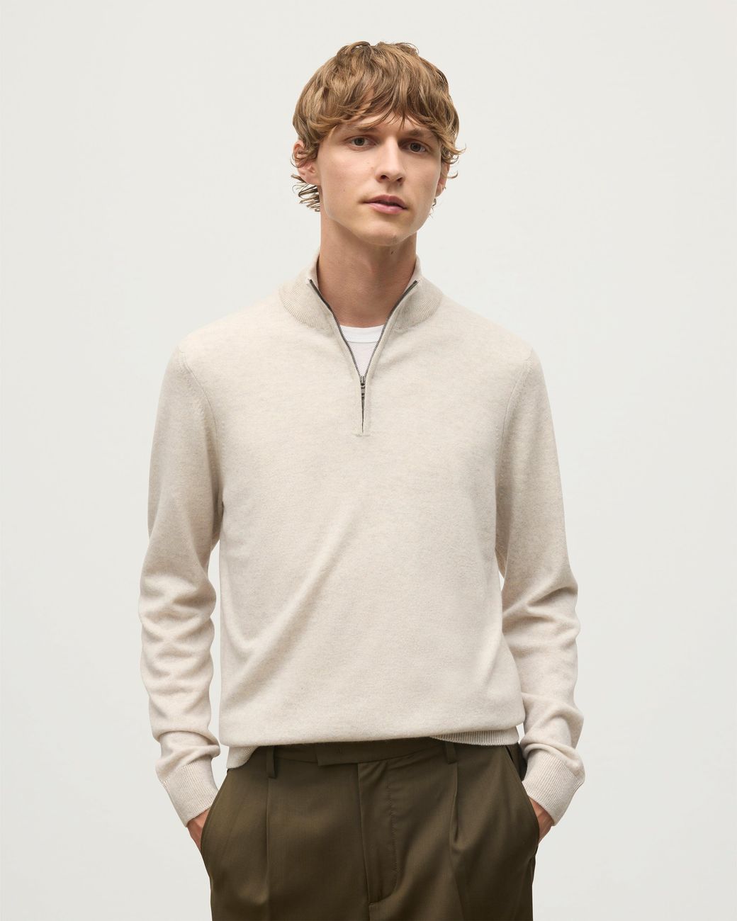 Johnstons Rory Natural Classic Cashmere Zip Neck Jumper for men