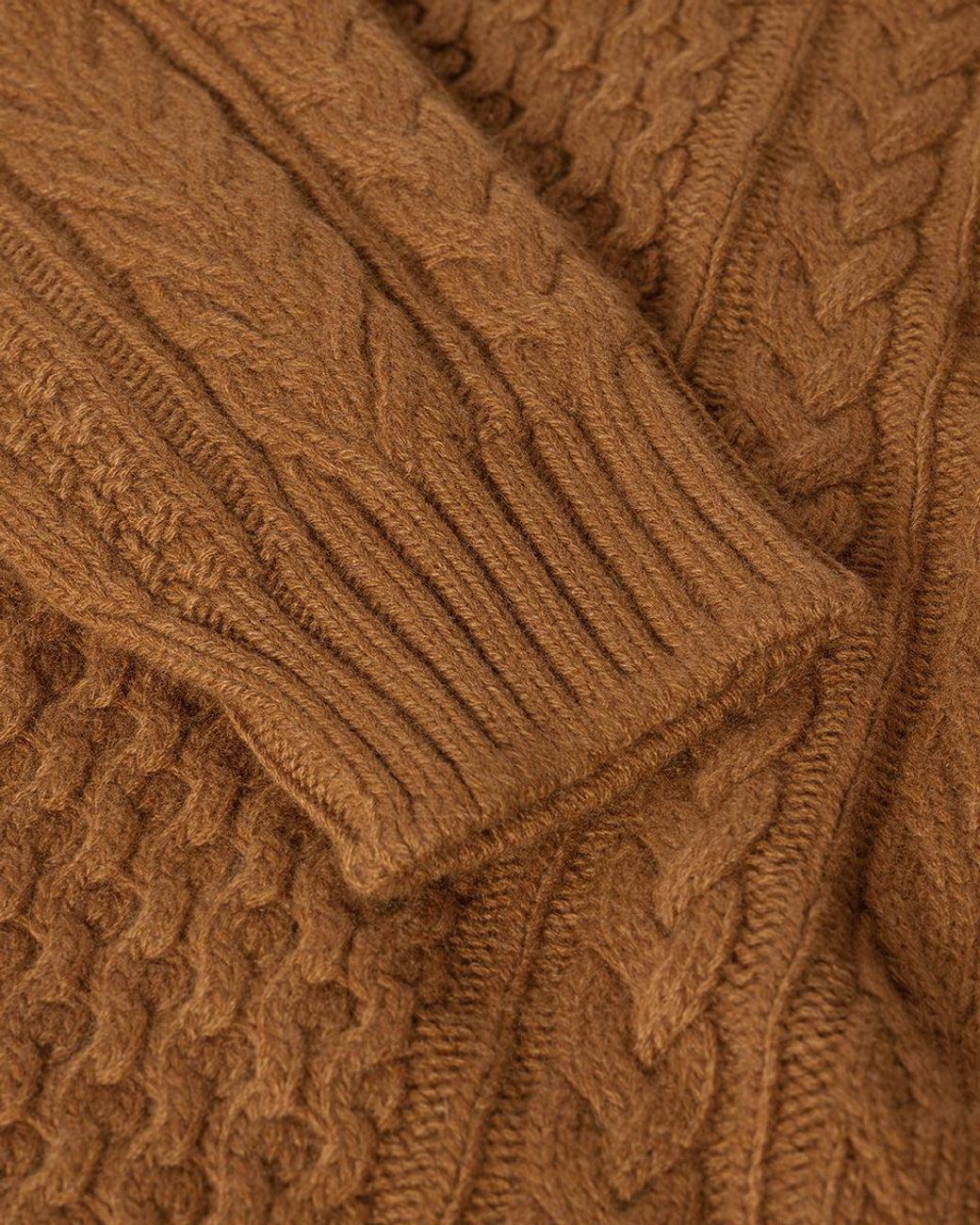 Johnstons Natural Aran Cable Dark Camel Cashmere Jumper for men
