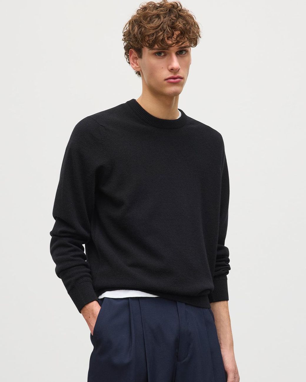 Johnstons Blue Rory Classic Cashmere Crew Jumper for men