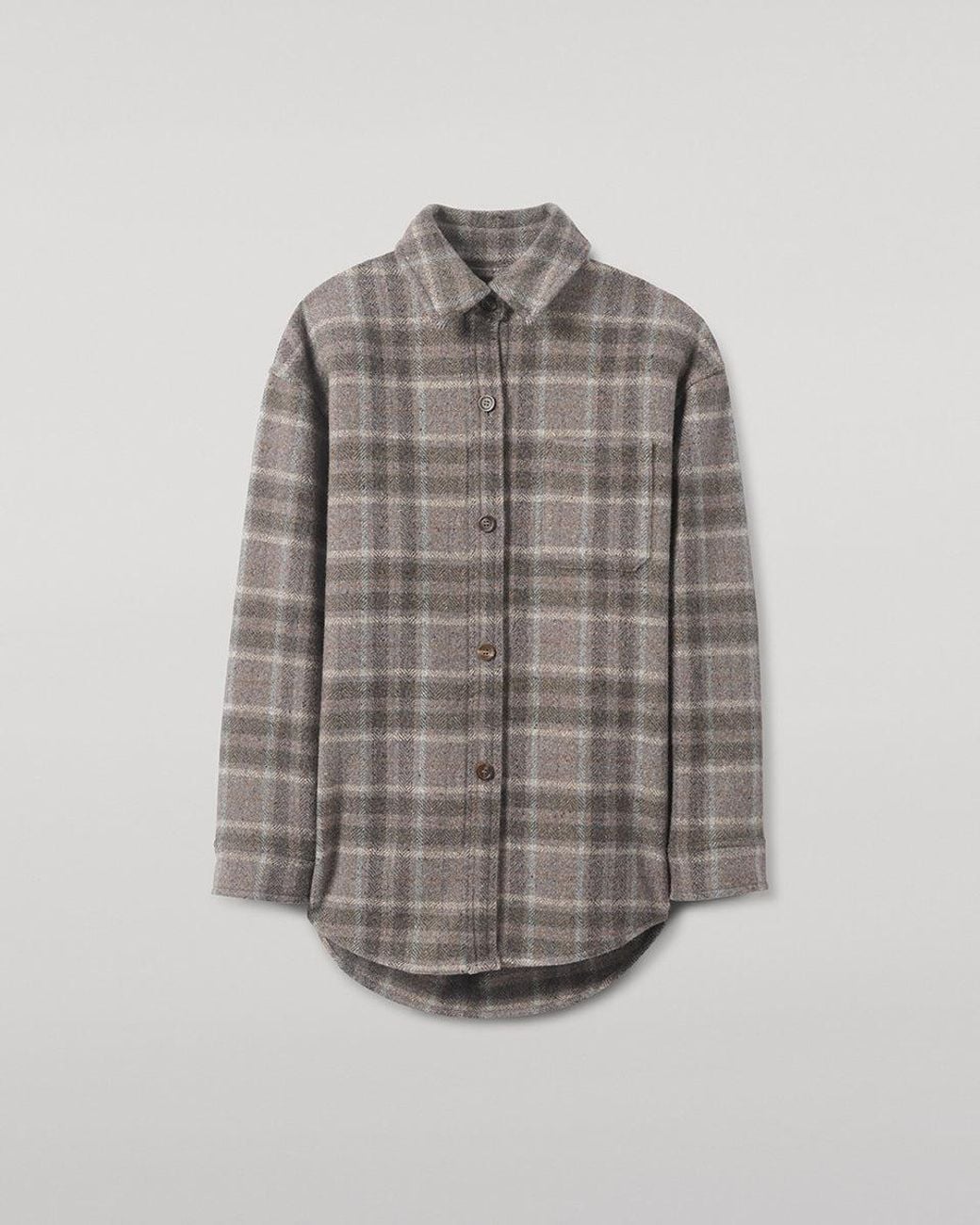 Johnstons White Slate Tweed Check Oversized Shirt