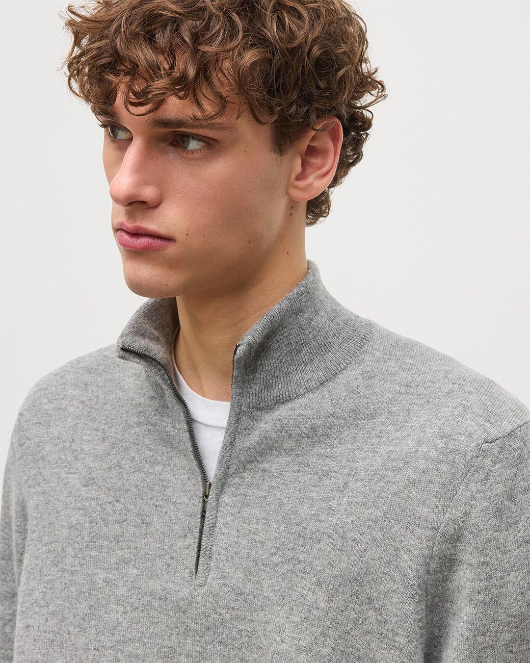 Johnstons White Rory Classic Cashmere Zip Neck Jumper for men