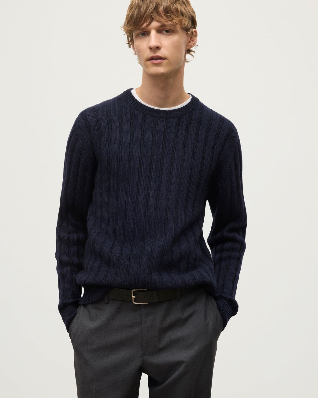 Johnstons Blue Peel Dark Cashmere Jumper for men