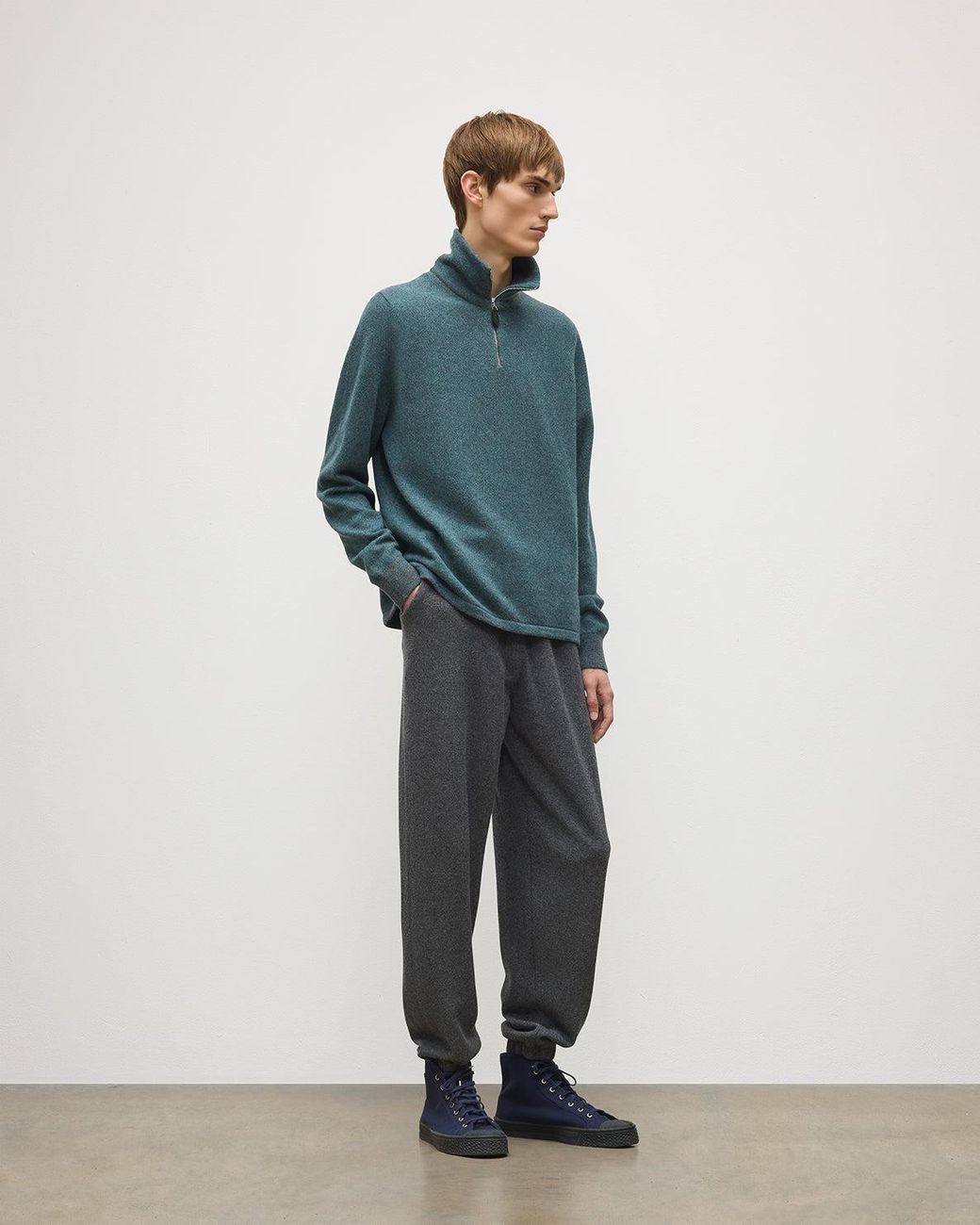 Johnstons Blue Tweel & Cashmere Half Zip Jumper for men