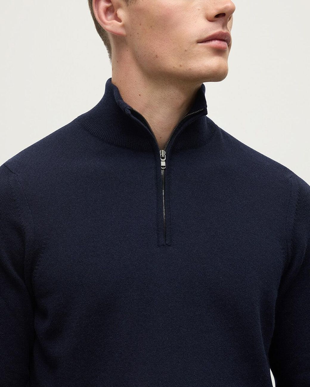 Johnstons Blue Cashmere Dark Zip Neck Jumper for men