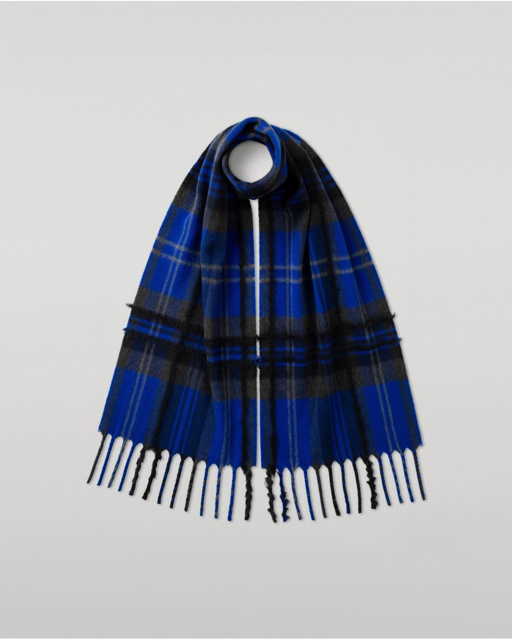 Johnstons Blue Mull Tartan Cashmere Scarf