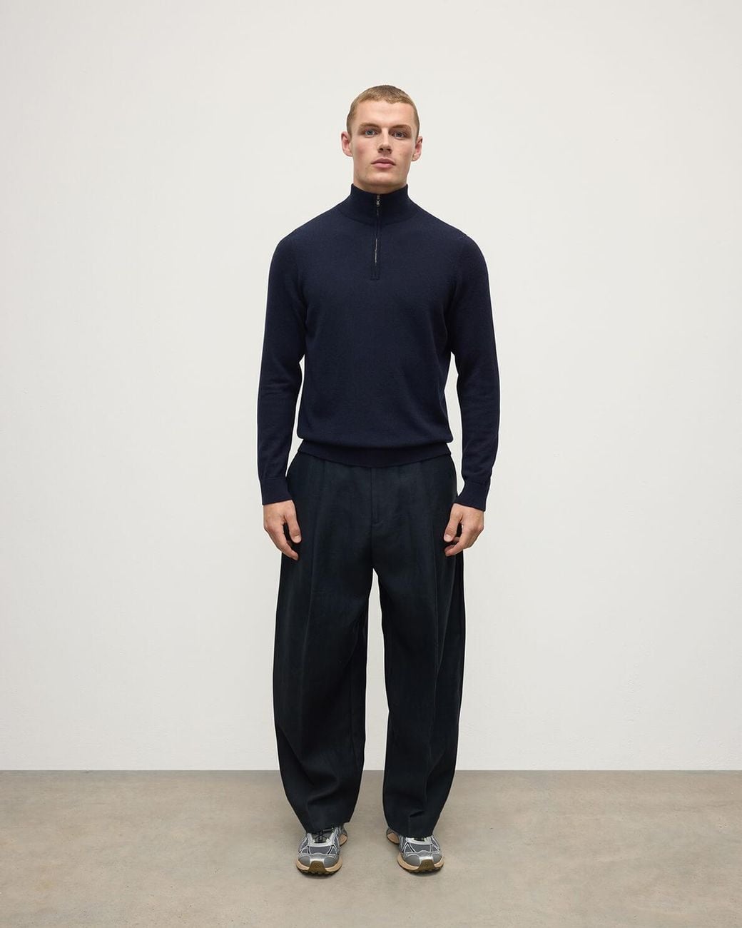 Johnstons Blue Cashmere Dark Zip Neck Jumper for men