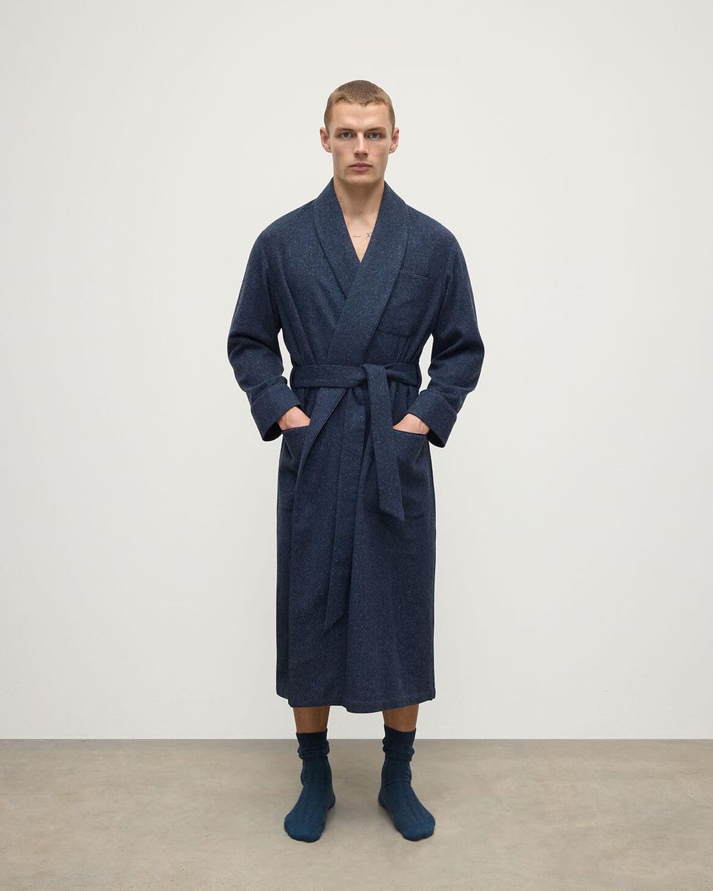 Johnstons Blue Donegal Cashmere Dressing Gown Donegal for men