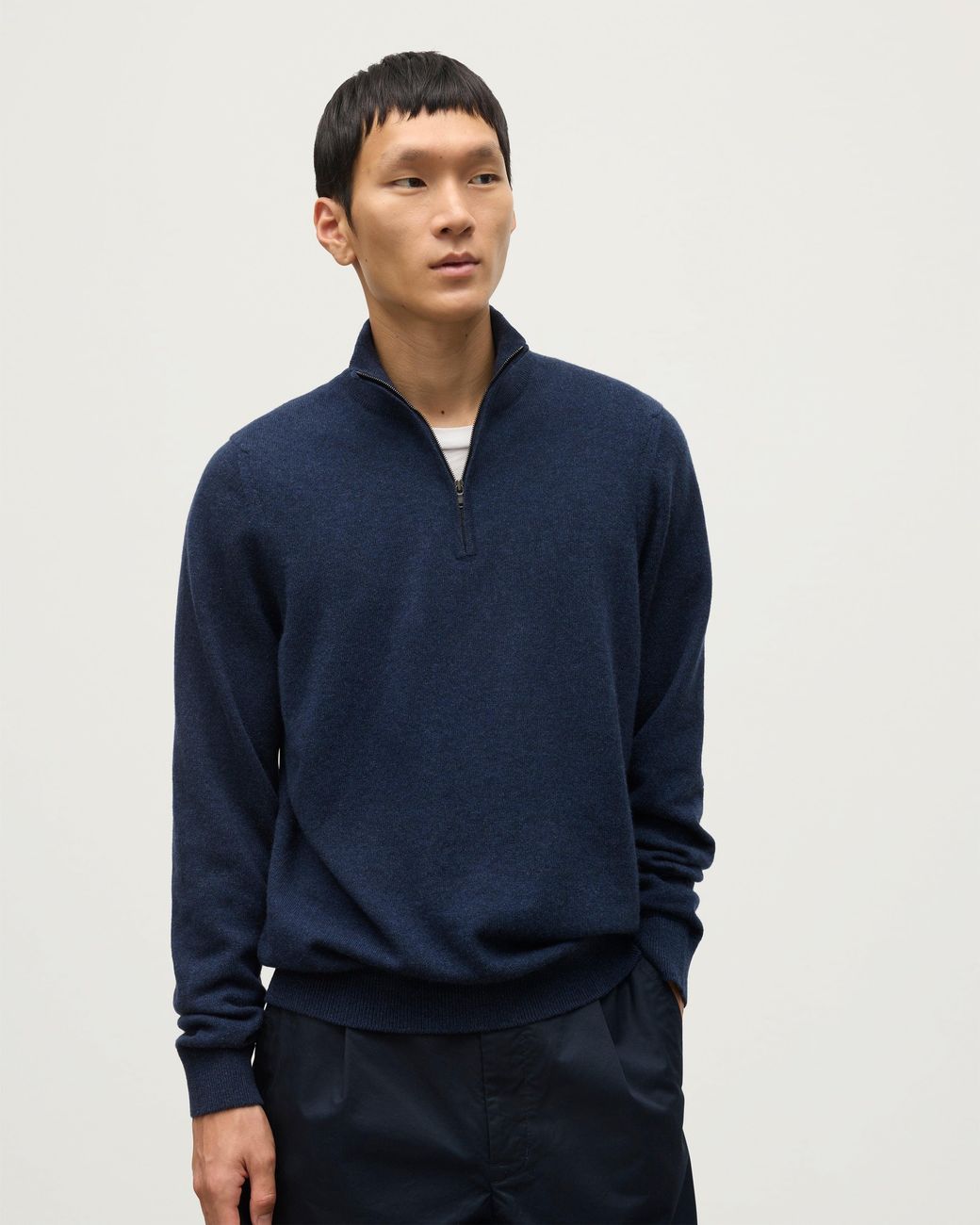 Johnstons Blue Rory Classic Cashmere Zip Neck Jumper for men