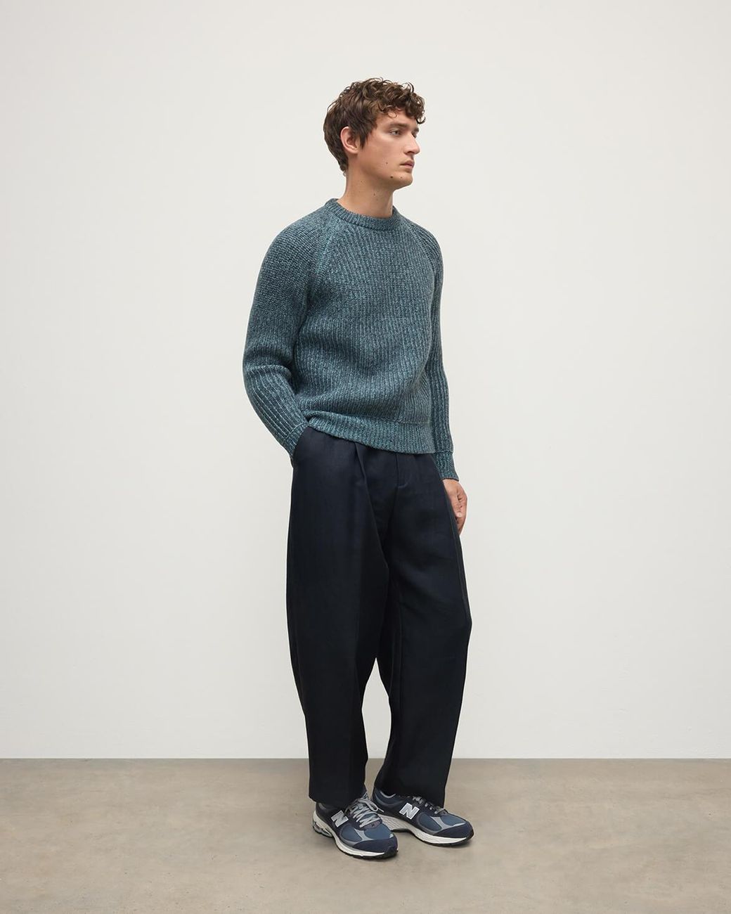 Johnstons Blue Ribbed Donegal Cashmere Jumper for men