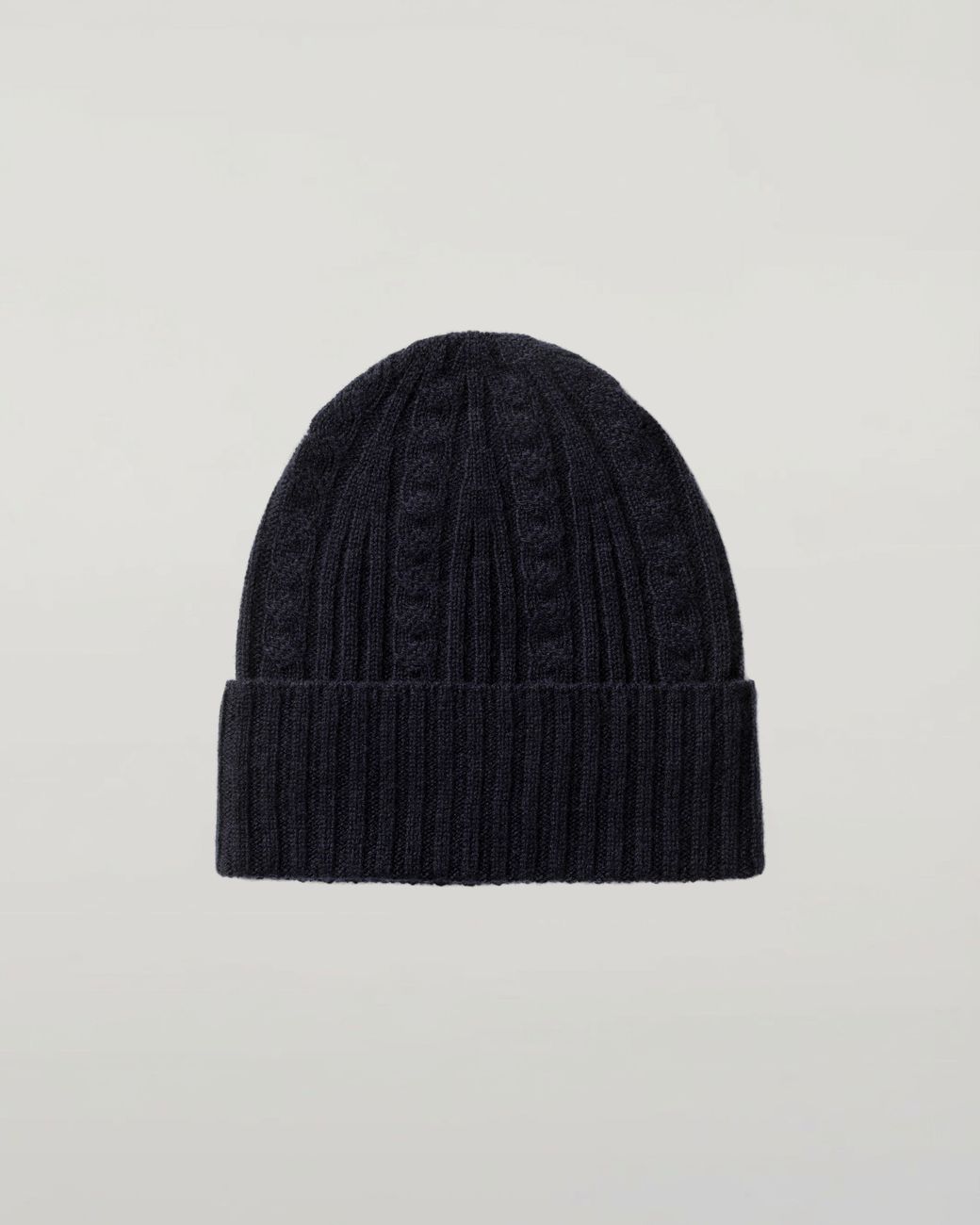 Johnstons Blue Cable & Rib Dark Cashmere Beanie