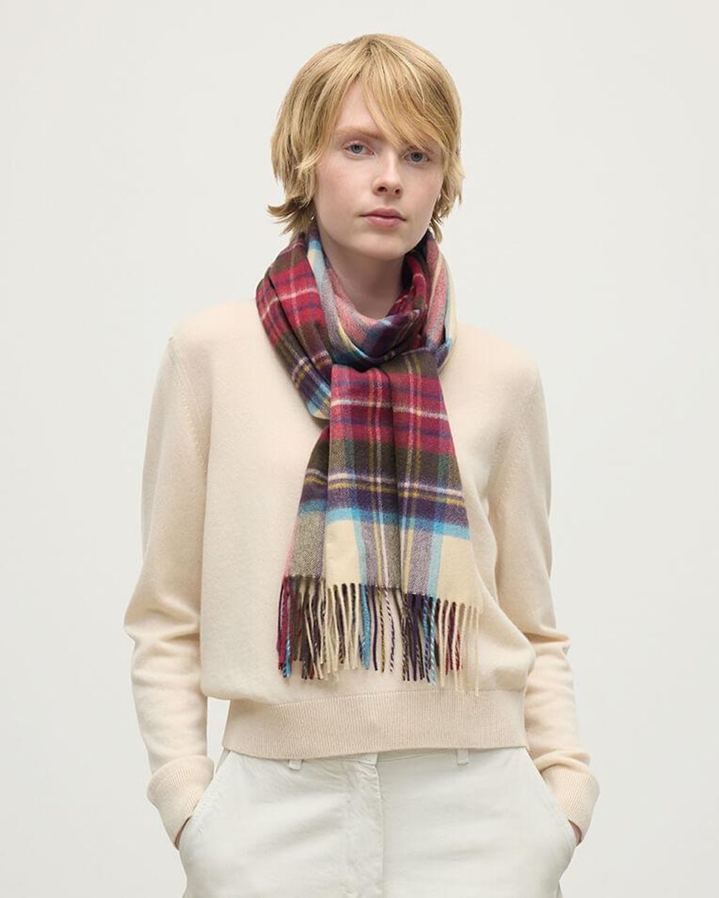 Johnstons of Elgin Wide Hessian Dress Stewart Tartan Cashmere