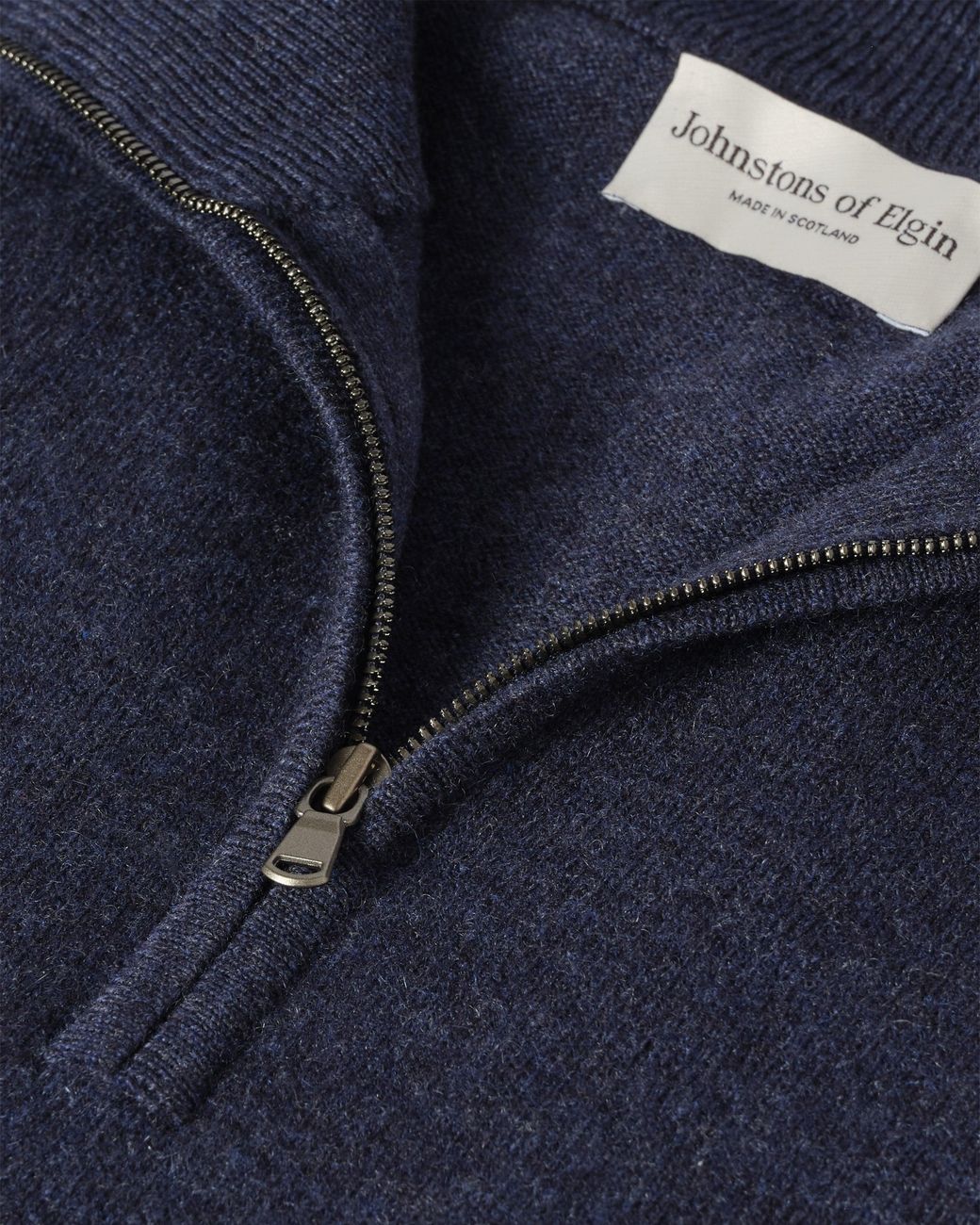 Johnstons Blue Rory Classic Cashmere Zip Neck Jumper for men