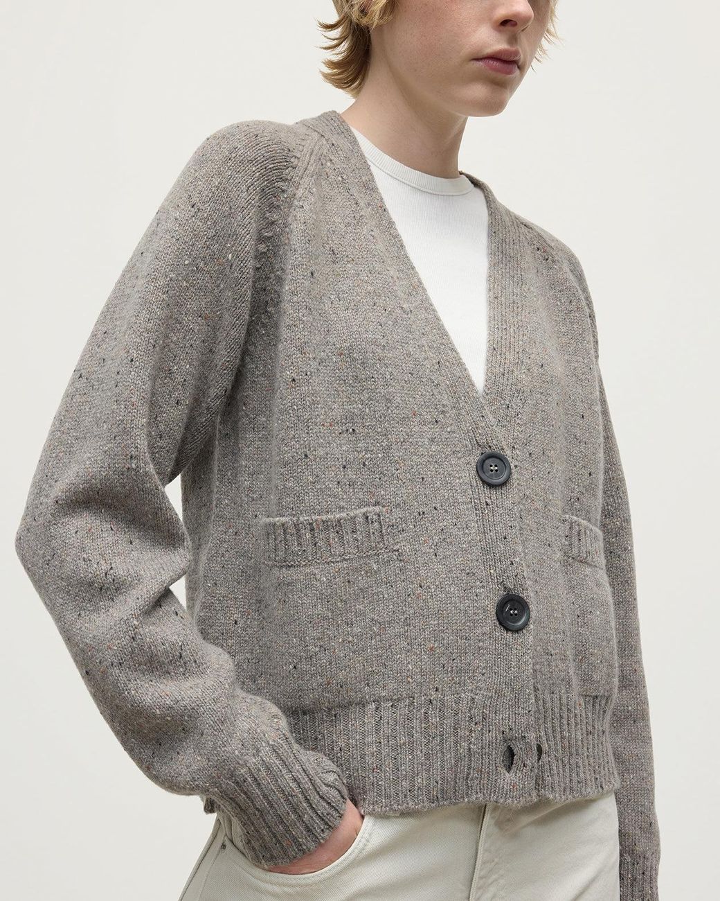 Johnstons White Donegal Cashmere V Neck Cardigan