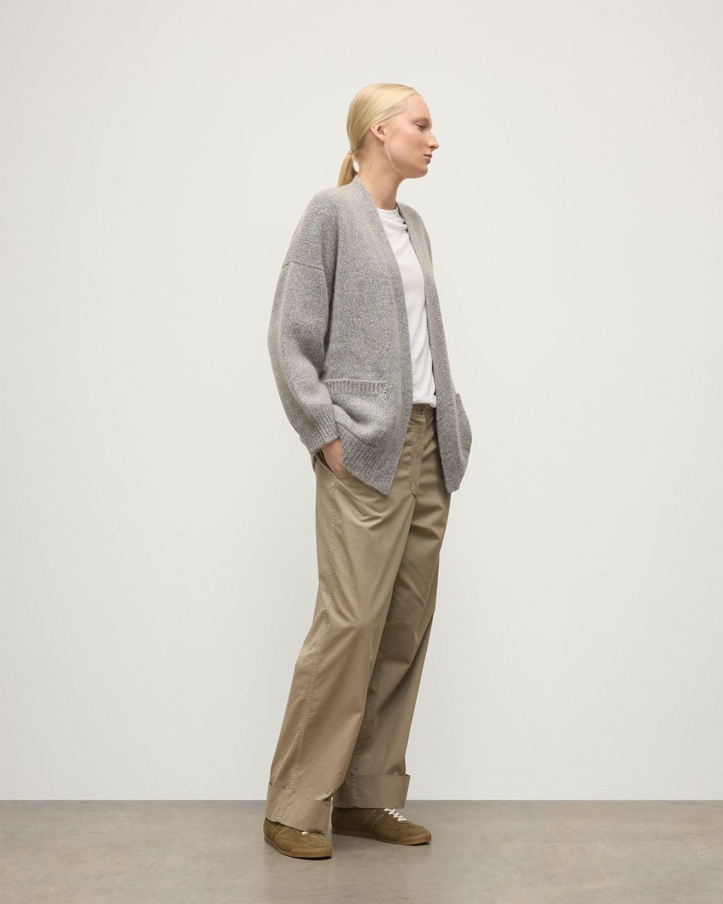 Johnstons White Bay Marl Cashmere & Cotton Cardigan