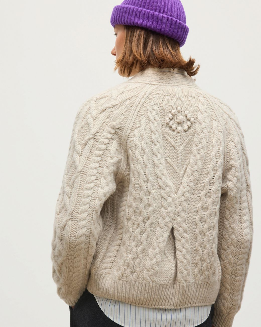 Johnstons Natural Mabel Aran Cable Cashmere Cardigan