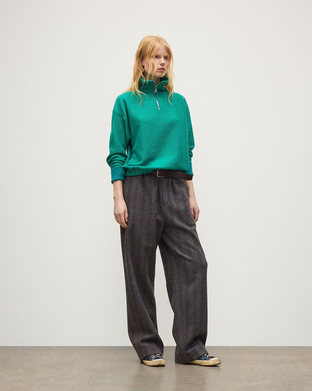Johnstons Green Reel Cashmere Half Zip Jumper
