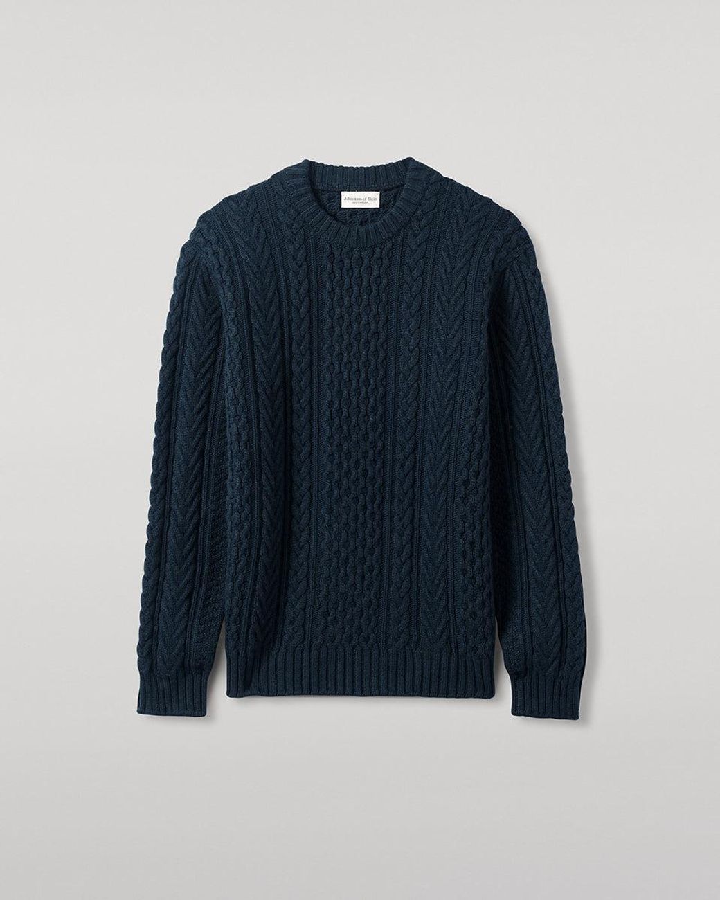 Johnstons Blue Aran Cable Dark Cashmere Jumper for men